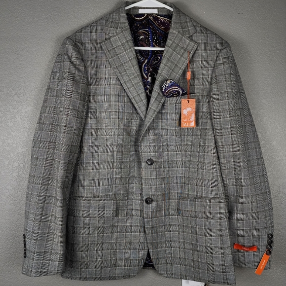 NWT Tallia Blazer Suit Coat Jacket Cream Brown Wool Blend Sportcoat 40R Large - Picture 5 of 12